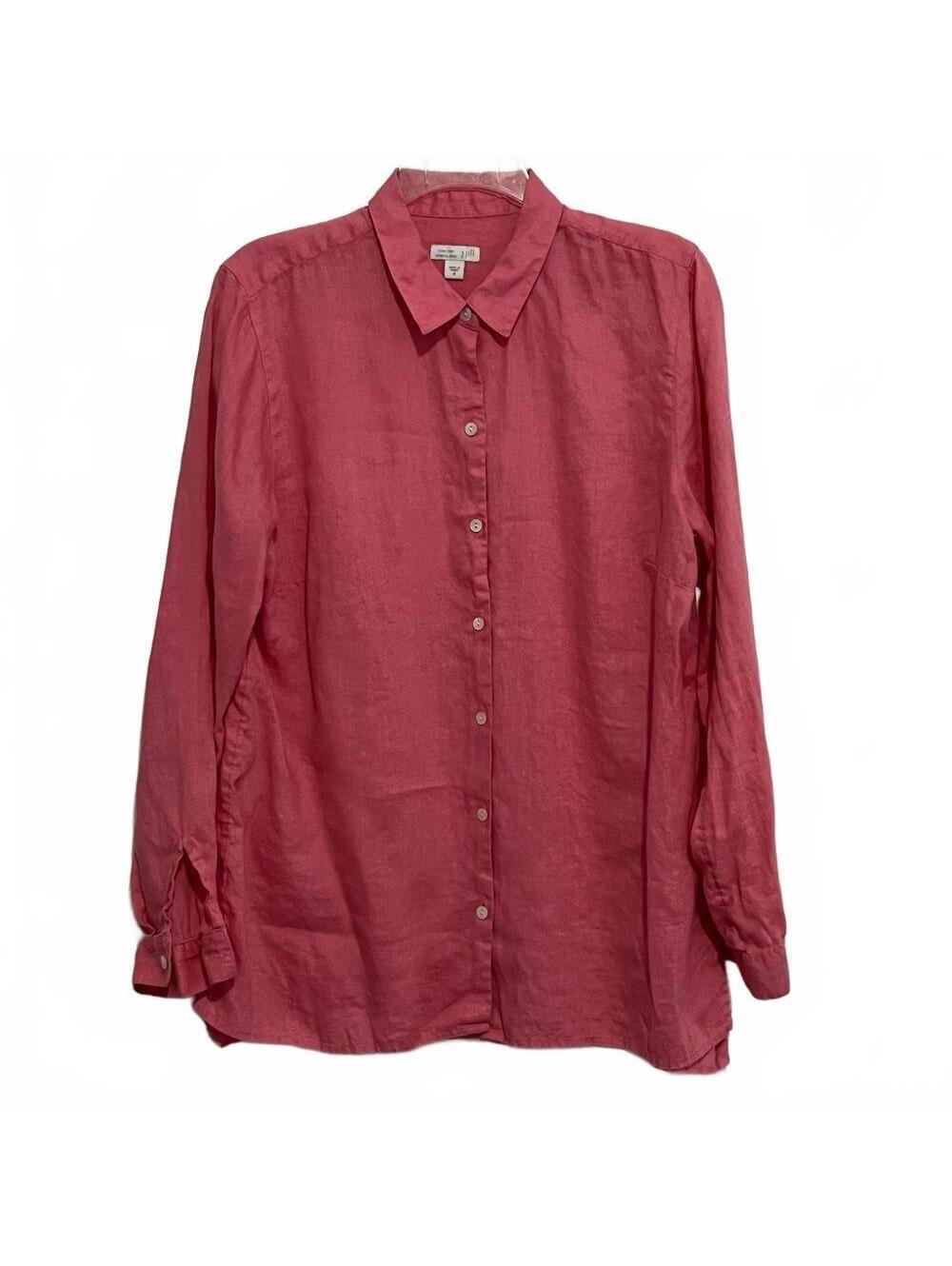 J Jill Linen Pink Essential Button Down Oversized Tunic Split Hem Top M - Picture 6 of 10